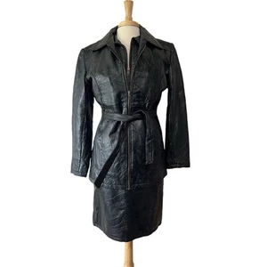 Leather & Soul M/L Patchwork Leather Jacket Vest Skirt 3 Pc Suit Set Biker Goth - Picture 1 of 15