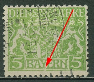 Bayern Dienstmarken 1916/17 Staatswappen mit Plattenfehler D 17 y ? gestempelt - Bild 1 von 1