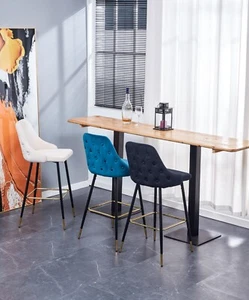 Soft Paddeed Velvet Breakfast Bar Stools Home Bar Velvet Bar Stool 4 Leg Kitchen - Picture 1 of 31