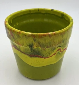 VTG MCM USA1094 Pottery Drip Glaze Planter/Utensil Holder Chartreuse Orange 4.5” - Picture 1 of 6
