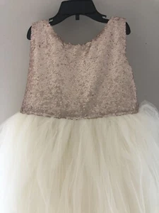 Champagne Sequin Tutu Flower Girl Dress Handmade Rose Gold Tank Style Wedding - Picture 1 of 6