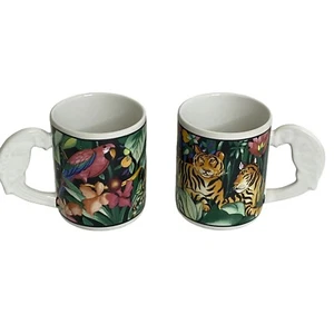 Lot-2 Vitromaster Rain Forest Parrot Tiger Mugsby Sue Zipkin Tropical Floral - Picture 1 of 8