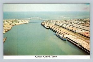 Aerial View, Gulf Of Mexico, Bridge Ships, Corpus Christi Texas Vintage Postcard - Picture 1 of 2