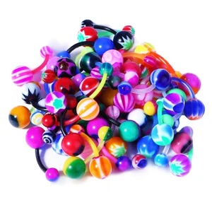 10 pcs 14G MIX FLEXIBLE ACRYLIC UV BELLY BUTTON NAVEL RING BODY JEWELRY PIERCING - Picture 1 of 3