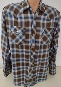 Vintage BJ-R Western Shirt Size XL Brown Plaid Pearl Snap Rockabilly - Picture 1 of 5