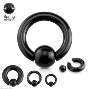 Captive Nipple Ring Heavy 6 Gauge 5/8" Spring 8mm Ball Titanium Black SET of 2 - Picture 1 of 4
