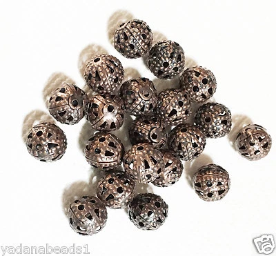 50 Antiqued Copper filigree round beads 6mm - Image 1 of 2