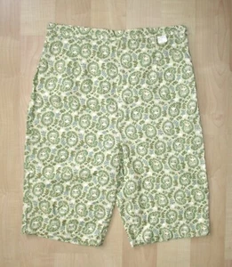 Vtg 60s beige green paisley 100% cotton capri culottes pants knee length 30 / 32 - Picture 1 of 3