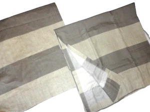 WEST ELM BOLD STRIPE PLASTER CANVAS (2) HIDDEN TAB CURTAINS PANELS 48X96 - Picture 1 of 6