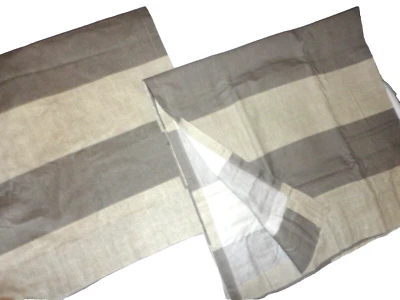 WEST ELM BOLD STRIPE PLASTER CANVAS (2) HIDDEN TAB CURTAINS PANELS 48X96 - Image 1 of 4