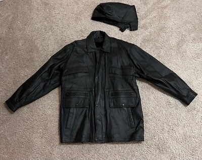 Vintage Phase Two 2 Leather Jacket Black Size Large Button Full Zip Foto 1 de 4