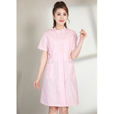 Summer Women Nurse Doctor Beautician Lab Short Sleeve Long Coat Work Clothes - Image 1 of 4