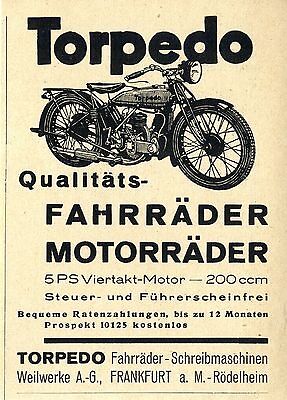 Torpedo Werke Franmkfurt/M. FAHR-& MOTORTRÄDER Historische Reklame Von 1929 • 8.84€