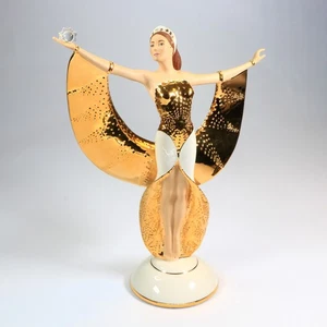 Franklin Mint Sunrise in Gold Porcelain Figurine 24K Gold Art Deco Lady - Picture 1 of 16