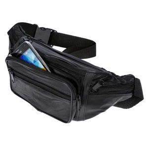 Riñonera de cuero probada por TÜV protección RFID para hombre y mujer bolsa negra - Imagen 1 de 10