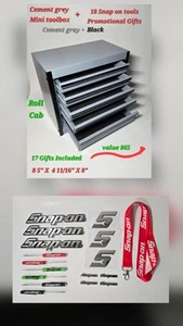 CEMENT GRAY Mini Tool Box Roll Cab 5 Drawers+18 Snap on Tools Promo Gifts/ Logos - Picture 1 of 15