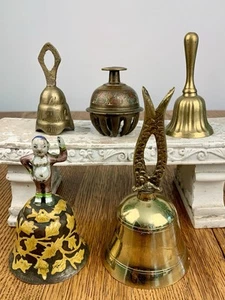 Lot Bells 5  Brass Enamel Metal Claw Fish Chinese Collectible Vintage - Picture 1 of 18