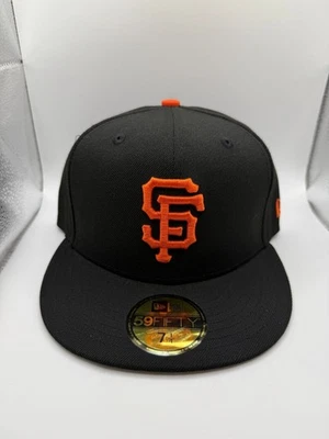 New Era 59FIFTY 旧金山巨人队经典黑色/橙色合身帽子 尺寸 7 1/4 — 第 1/4 张图片