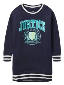 Justice Girls Sweatshirt Dress Blue 7/8 Comfy Pullover Sequins Logo Accent - Picture 1 of 10