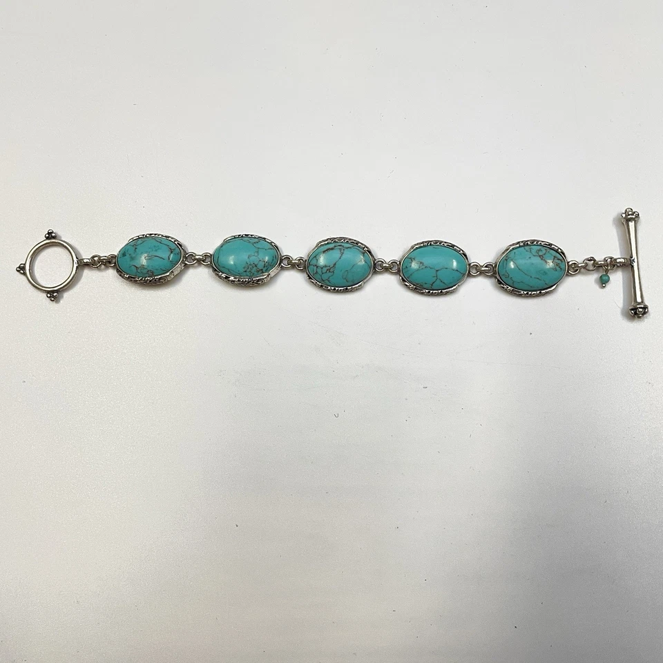 Pulsera de cadena vintage Lucky Brand imitación resina turquesa tono plata eslabón palanca Foto 1 de 4