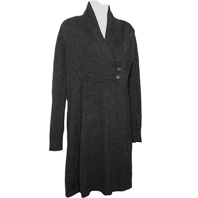 Vestido Suéter Evan Picone Gris Oscuro/Negro Tejido Imitación Envoltura Tejido Manga Larga Usado en Excelente Condición M Foto 1 de 4