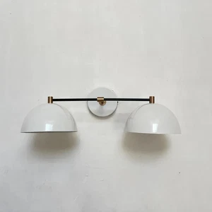 Mid Century Modern Brass Wall Sconce Double Shade Wall Light Bedroom Fixture - Picture 1 of 8
