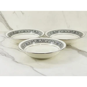 Noritake Prelude Soup Bowl 7 1/2" Ivory China Silver Trim #7570 Japan x3 Vintage - Picture 1 of 15