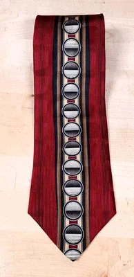 Gravata Halston masculina seda marrom bege cinza geométrica vintage feita nos EUA - Imagem 1 de 4