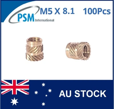 PSM M5X7.87 BRASS INSERT FOR PLASTIC SONIC-LOK SL-B-M5-8.1 THREAD KNURLED HEAT X100
