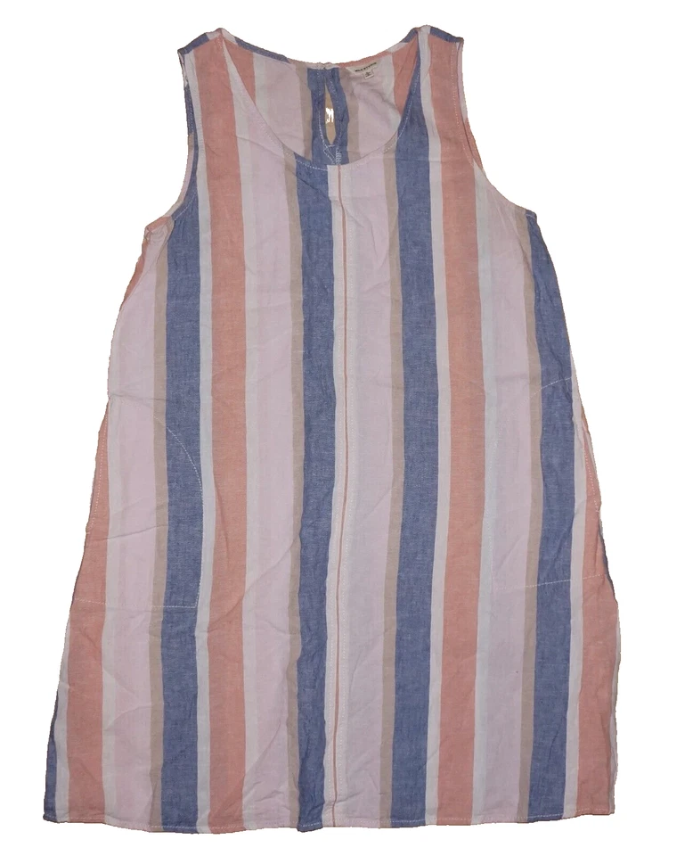 Vestido MAX STUDIO Azul y Claro Coral Mezcla Lino-Algodón Sin Mangas GRANDE Foto 1 de 4