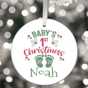 Babys erste Weihnachten 2023 Fußabdruck Keramik Christbaumkugel Dekoration - Bild 1 von 4