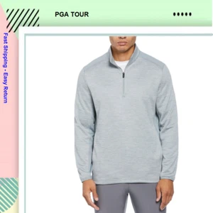 PGA TOUR Men's Two-Tone Space-Dyed Quarter-Zip Golf Pullover, Quarry Heather-2X - Picture 1 of 3