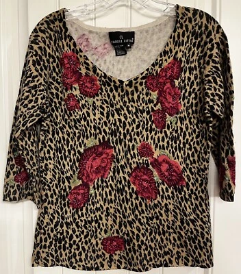 Винтажный Carole маленький размер средний шелковая смесь животных печати с бисером и вышивкой свитер - Изображение 1 из 4