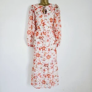NUEVO Vestido Midi Ex WALLIS 8-18 Gasa Rosa Rojo Marfil Ojo de Cerradura Floral Volantes Dobladillo - Imagen 1 de 8