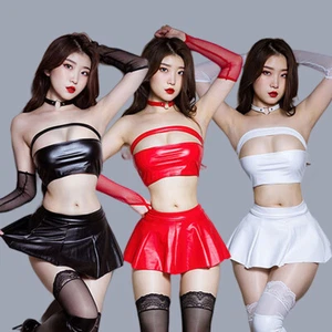 Sexy Mini Vestido Para Mujer Cuero PU Babydoll Lencería Aspecto Húmedo Fiesta Ropa de Club - Imagen 1 de 18