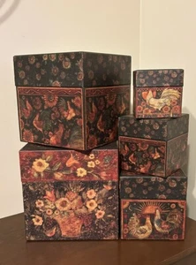 (5) Bob’s Boxes Rise and Shine Square Decorative Rooster Stackable Nesting Boxes - Picture 1 of 24