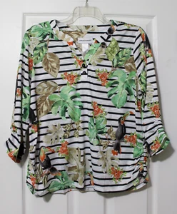 Alfred Dunner XL "Second Nature" Striped Parrot Henley Knit Shirt Top NWT - Picture 1 of 5