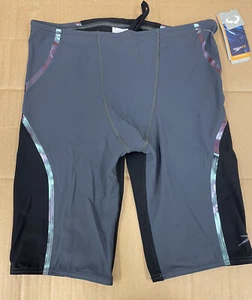 SPEEDO POWERPLUS Mens Jammer Swim Trunks Black & Gray Size Extra Large MSRP $64 - Picture 1 of 12