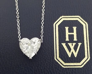 Harry Winston Heart Shaped Diamond Solitaire Necklace 2.15 ct Platinum Rt$70,000 - Picture 1 of 10