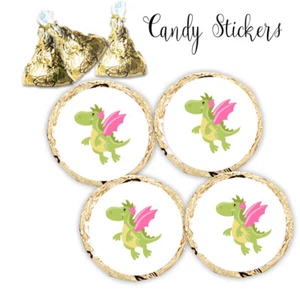216 Girl Dragon Baby Shower Birthday Stickers for Hershey Kisses Set 216, 324 - Picture 1 of 1