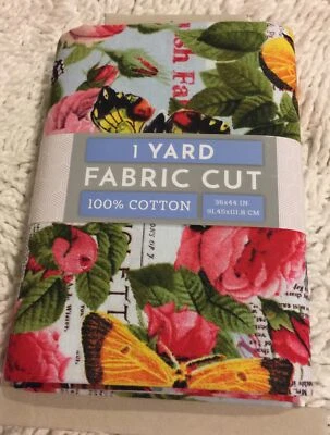 ❤️Butterflies and Flowers 1 Yard Fabric Cut 100% Cotton 36 x 44” David Textiles - Image 1 of 2