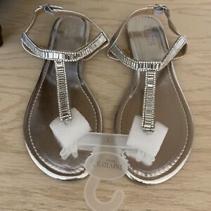 Davids Bridal Size 7 Silver Baguette Crystal Strappy Sandals B Grace NEW