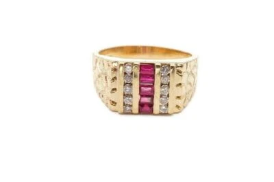 0.50 Ct Ruby & Lab Grown Diamond Channel-Set Ring 10k Solid Yellow Gold - Image 1 of 4