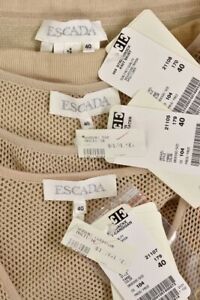Escada $2,235 3Pc Beige Knit Cardigan/Sweater, Top & Skirt Suit Set sz 10 US/40