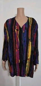 Dena Lauren Blouse Top Long Sleeves Pullover Vibrant Colors Abstract Print 3X  - Picture 1 of 18