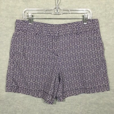 Ann Taylor LOFT 10 Chino Shorts Purple Geometric Floral Print Flat Front Pockets - Image 1 of 4