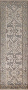 Ivory/ Light Blue Oushak Indian Narrow Runner Rug 2' 7" x 10' 1" Handmade Carpet - Picture 1 of 12