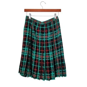 CARLISLE x VINTAGE karierter Punk Faltenrock 100% Seide grün rot Gr. 6 - Bild 1 von 8