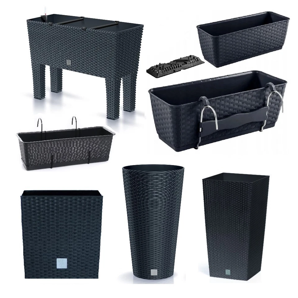 MARKENLOS Blumenkasten Blumentopf Blumenkübel Kasten Balkonkasten Rattan Optik Anthrazit