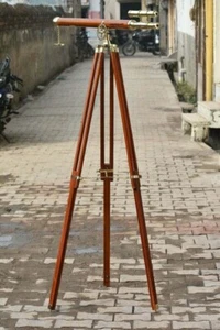 39 Inch Brass Antique Telescope With Wooden Tripod Stand Floor Standing Handmade - Picture 1 of 8